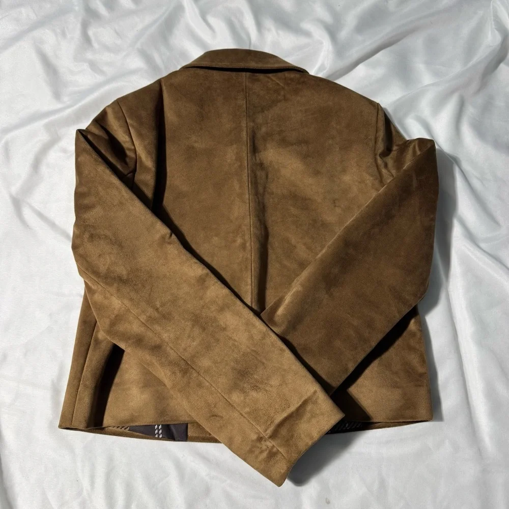 ONLY Faux Suede Jacket – Size XS – Brown Cropped Button Front Capsule Wardeobe - Picture 2 of 10